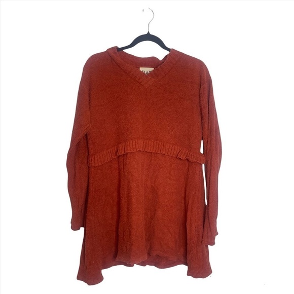 FLAX knit orange v-neck sweater 302 - Picture 1 of 6